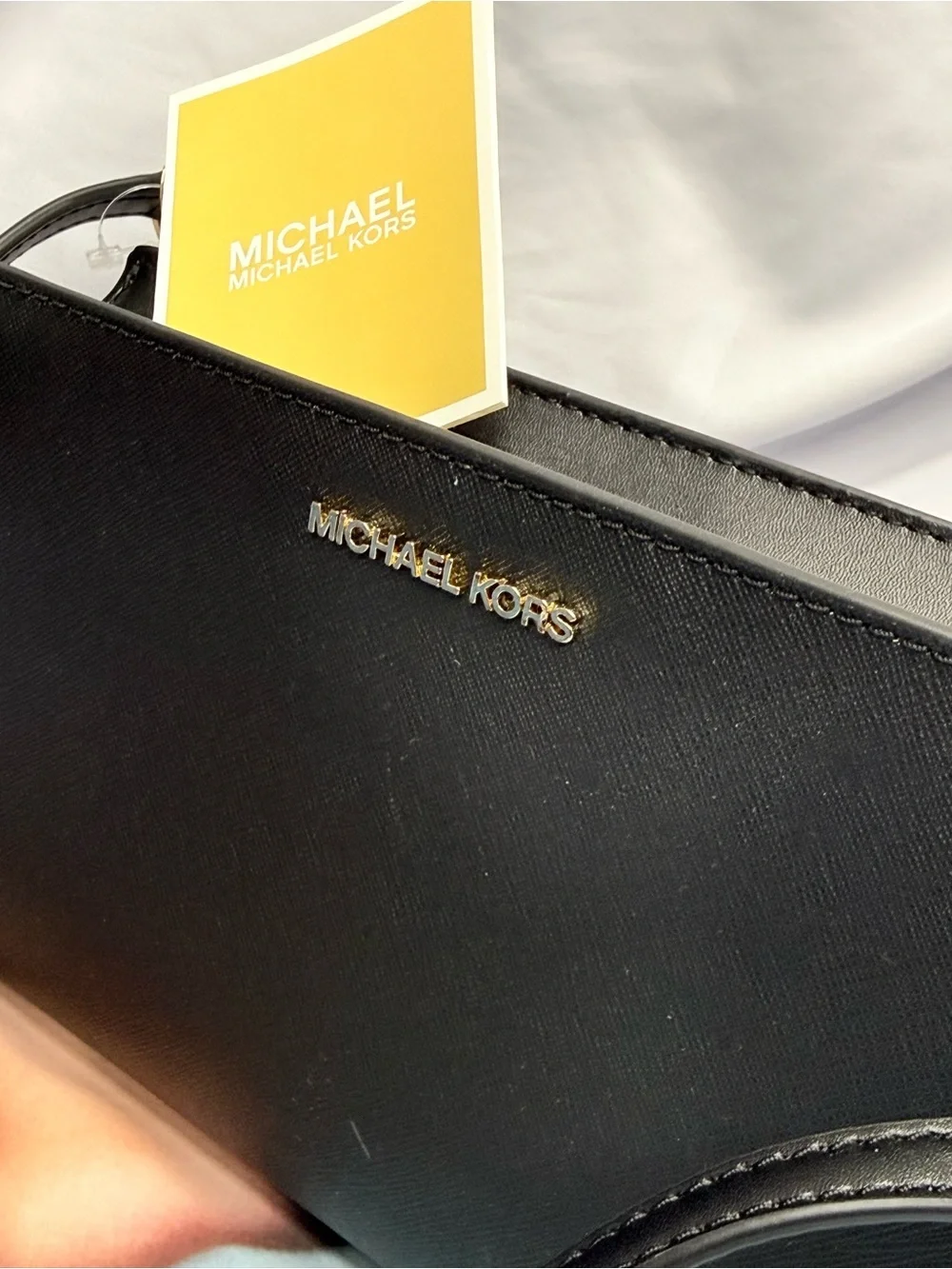 (new+tag) Michael Kors Sheila Black Saffiano Leather Crossbody Bag 8 x 5.25 inch